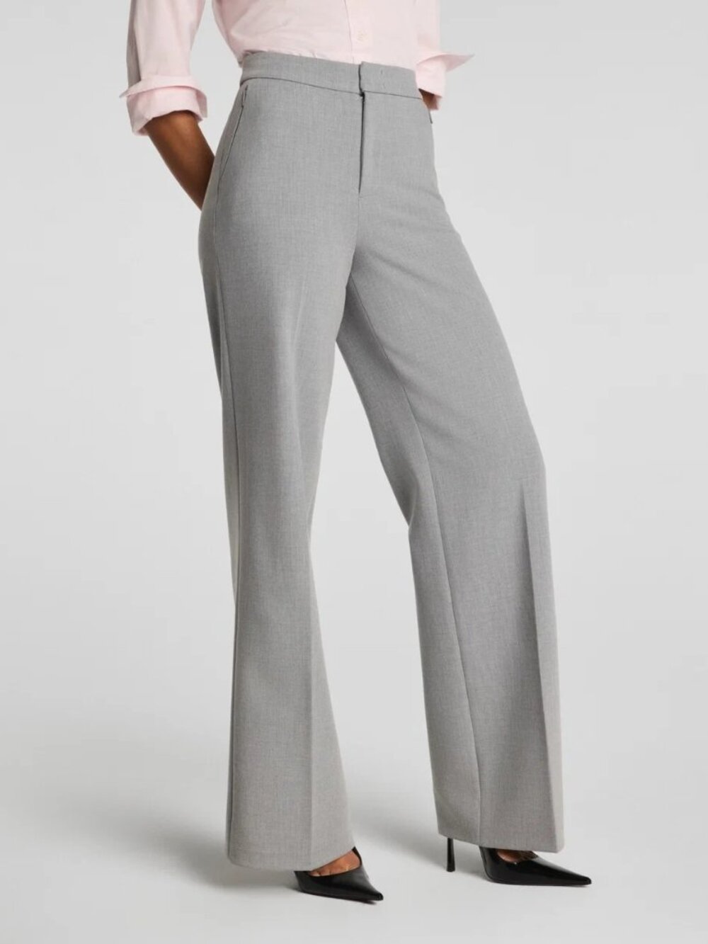 NEW Spanx WellSuited 360 Wide-Leg Pants SpanxSupersmooth Heather Grey Large